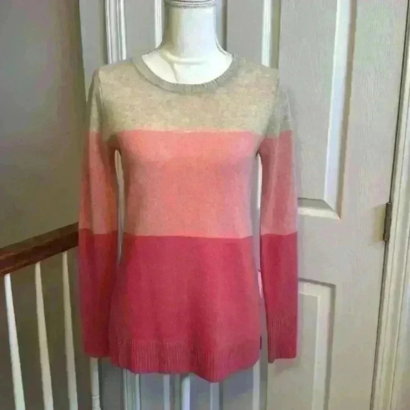 Nanette Lepore 2-Ply 100% Cashmere Knit Crew Neck Beige/Pink Sweater Women Small - Picture 2 of 10